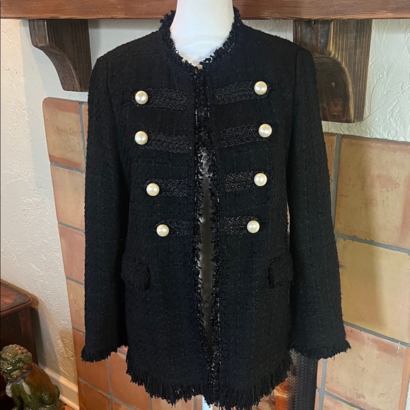 Zara Jackets & Blazers - Zara Black Tweed Military Style Open Jacket, size M